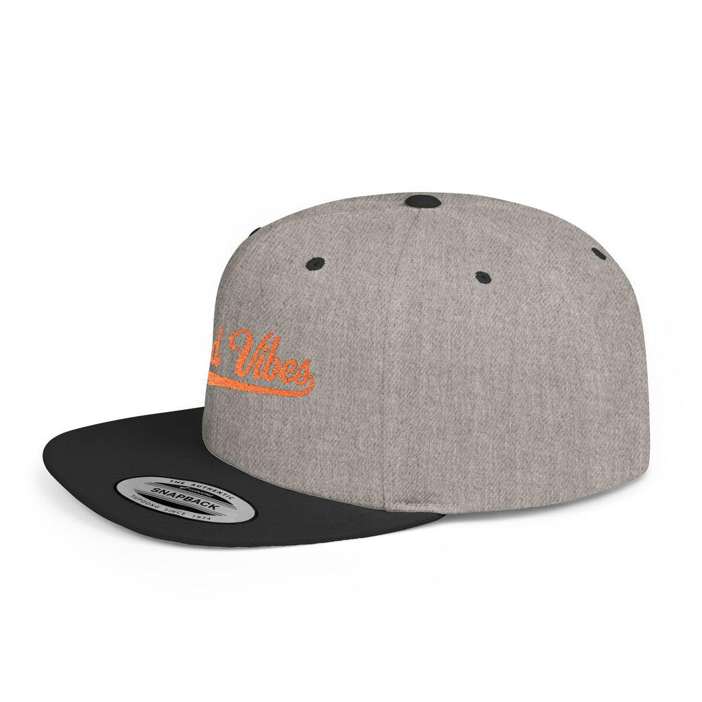 Good Vibes Flat Bill Snapback Hat – Embroidered Orange Script Cap