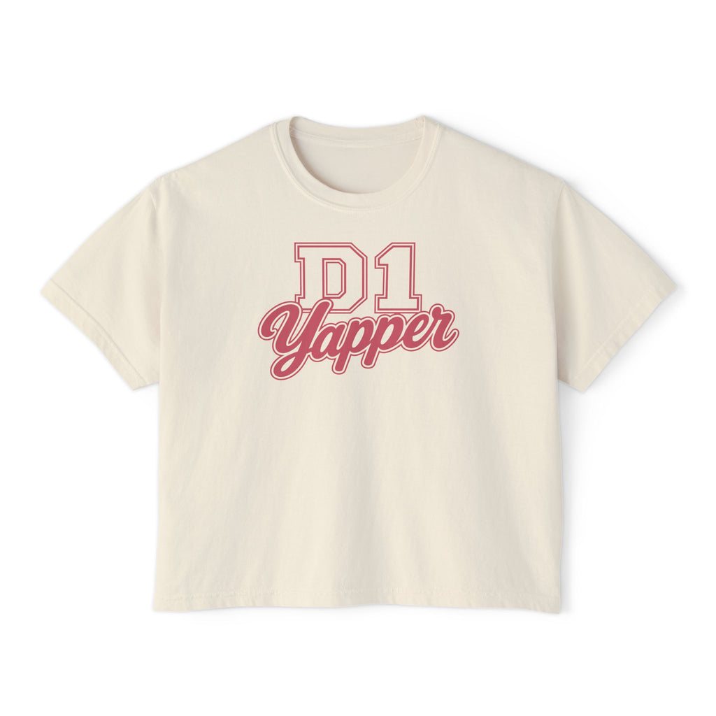 D1 Yapper Women's Boxy Tee — Retro Varsity Script Graphic Shirt