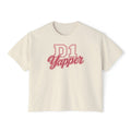 D1 Yapper Women's Boxy Tee — Retro Varsity Script Graphic Shirt