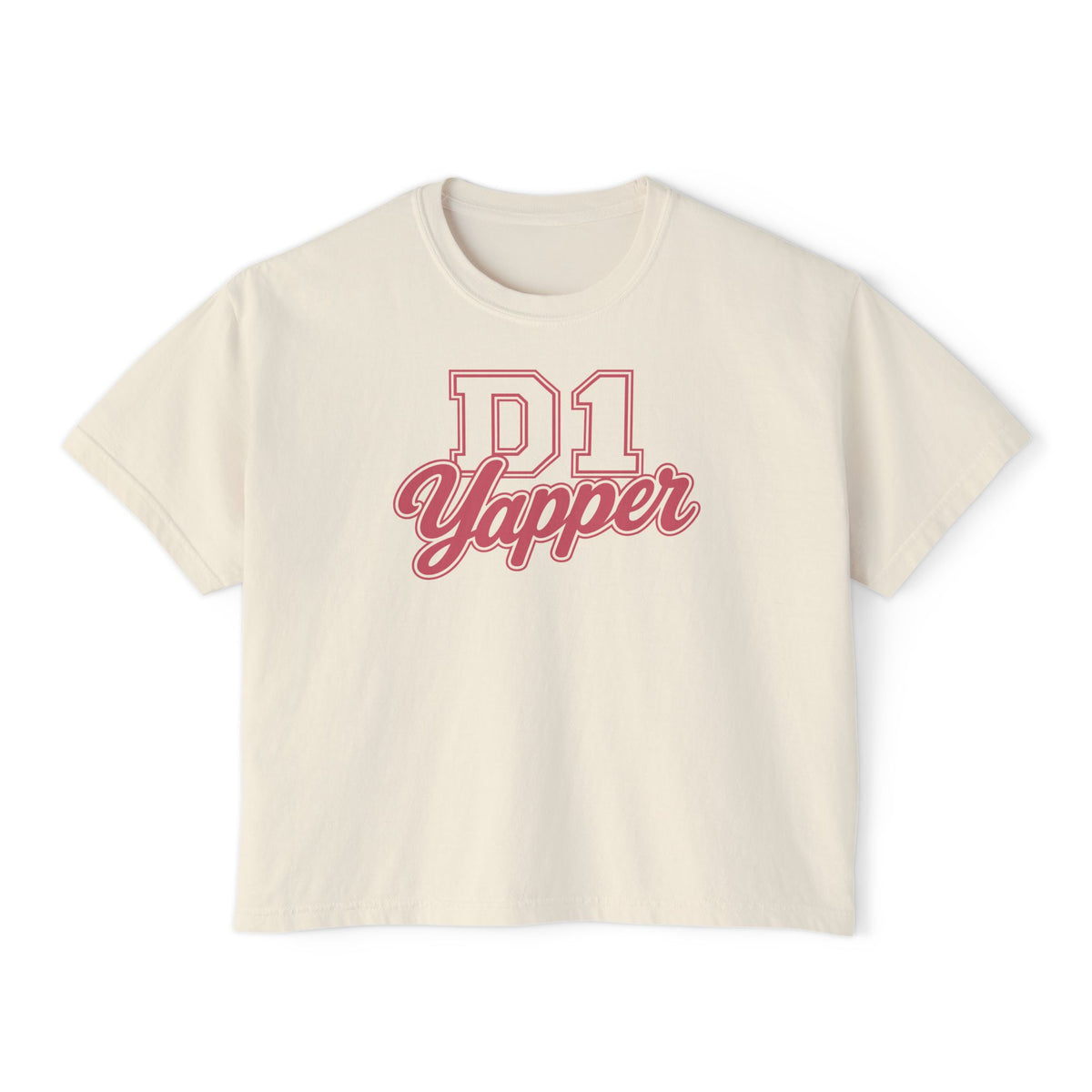 D1 Yapper Women's Boxy Tee — Retro Varsity Script Graphic Shirt