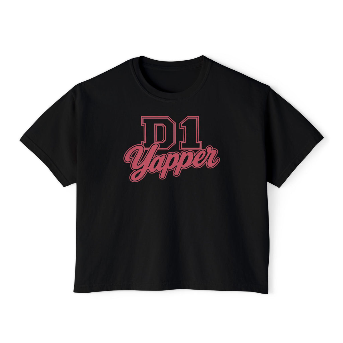 D1 Yapper Women's Boxy Tee — Retro Varsity Script Graphic Shirt