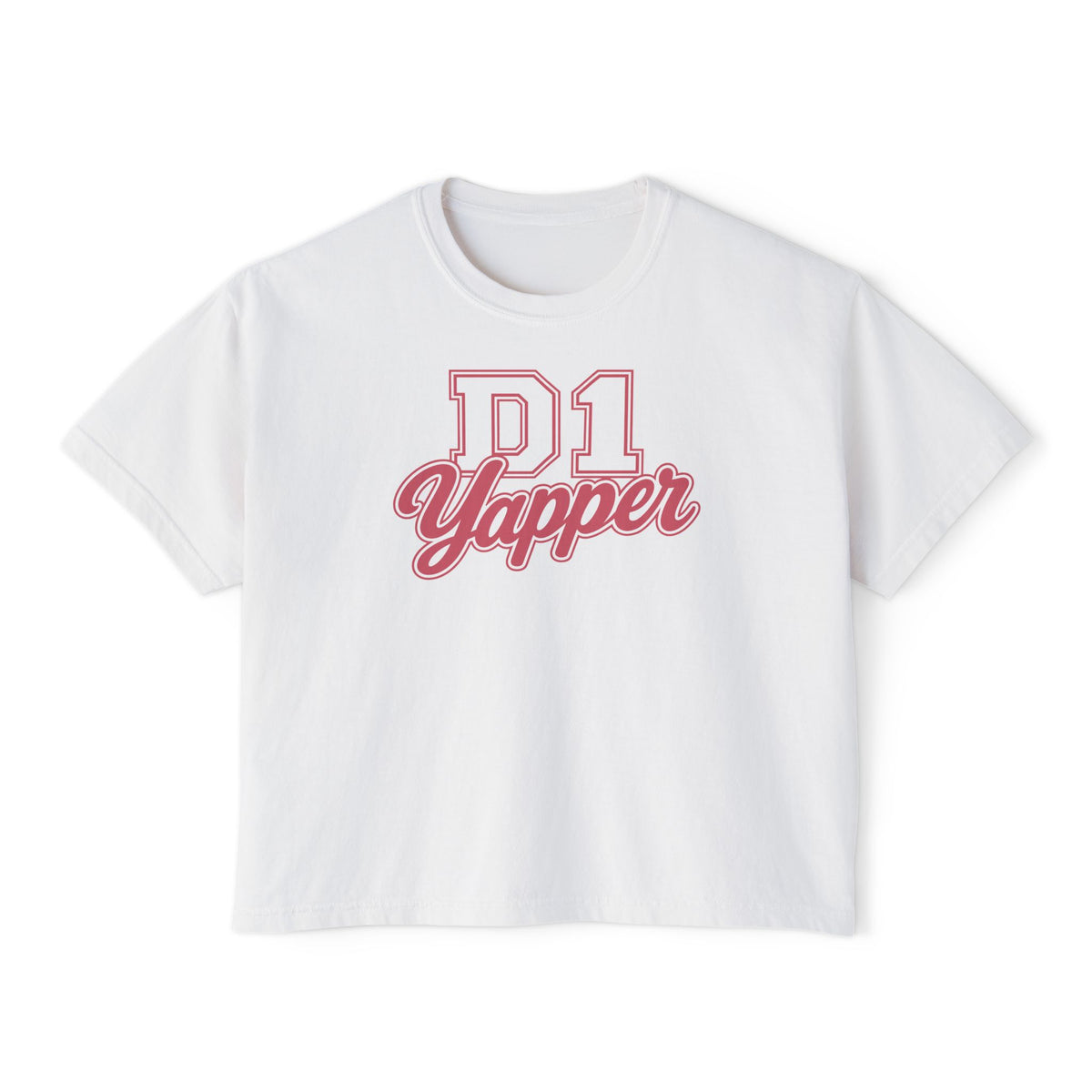 D1 Yapper Women's Boxy Tee — Retro Varsity Script Graphic Shirt