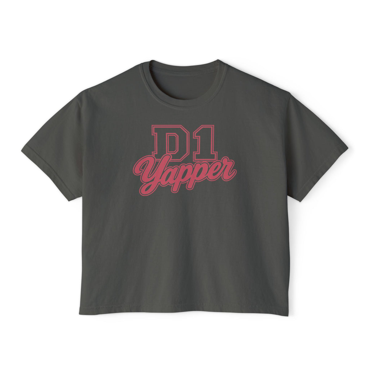 D1 Yapper Women's Boxy Tee — Retro Varsity Script Graphic Shirt