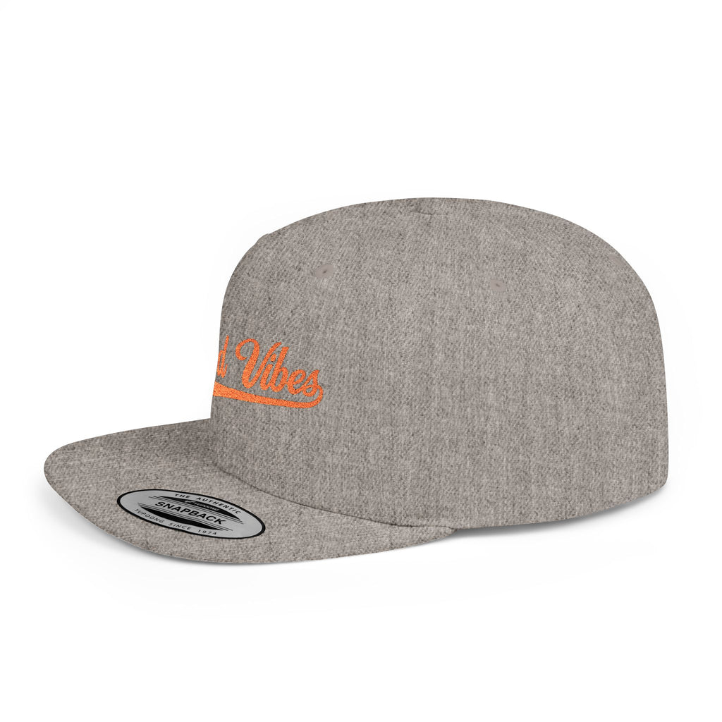 Good Vibes Flat Bill Snapback Hat – Embroidered Orange Script Cap